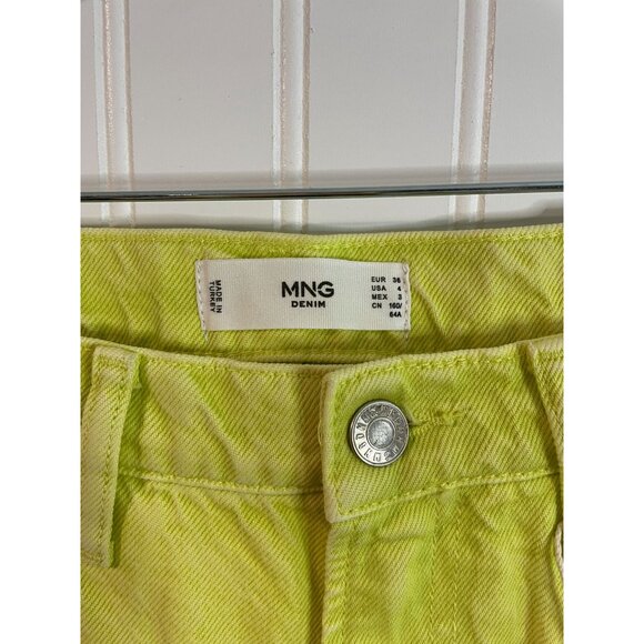 MNG Denim Straight Cropped High Waist Jeans Women Size 36 Bright Lime Green - Picture 8 of 16
